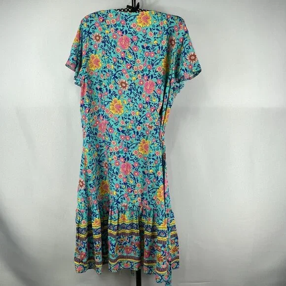 R Vivimos Sarong Boho Print Dress with waist ties, size 6 - Picture 2 of 7